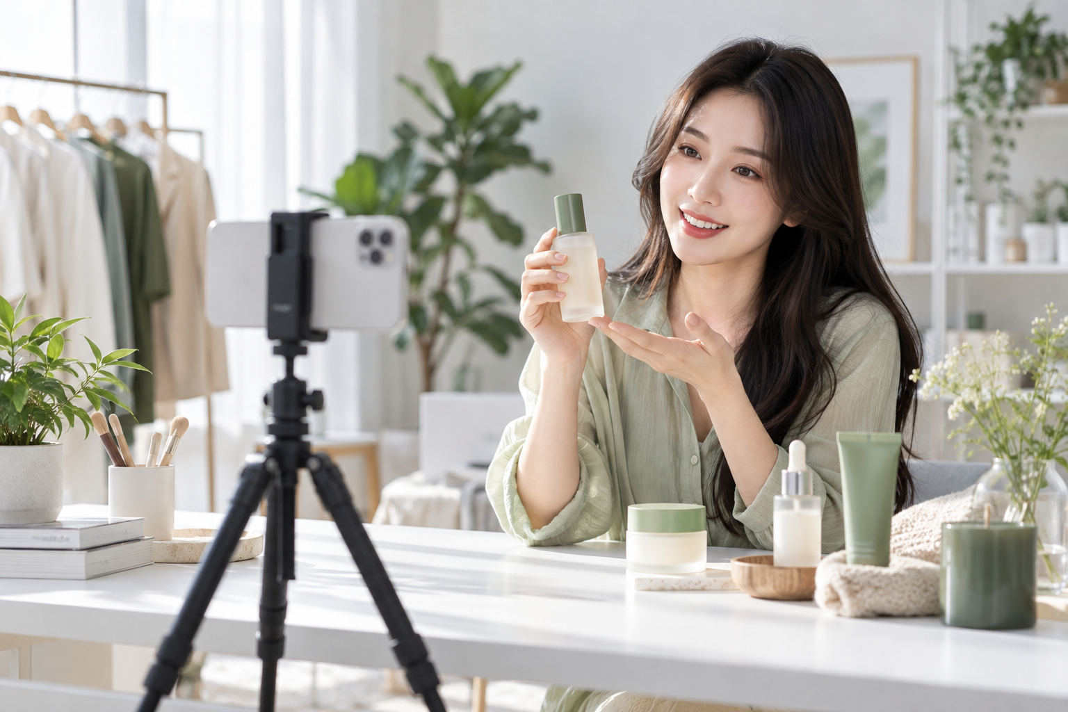 创作者在工作室拍摄商品内容